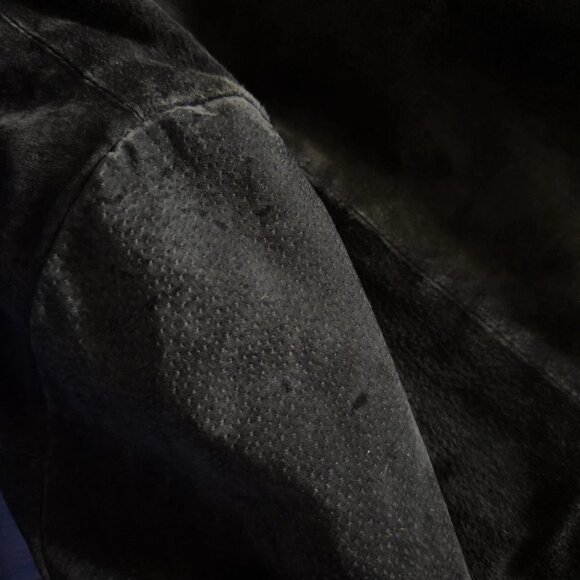 Vintage Retro BUM Equipment 2XL Black Genuine Suede Leather Jacket 90s Y2K Coat - Picture 14 of 15